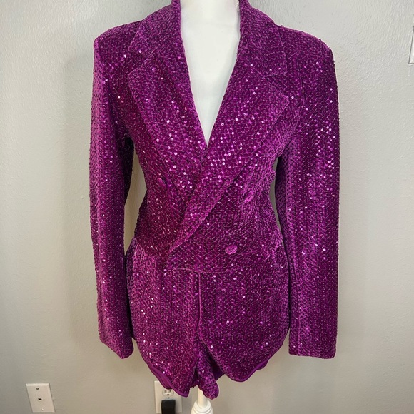 💜 Forever 21 Purple Velvet Sequin Blazer & Short Set – NWT – Size M (Orig. $80) - Picture 2 of 7